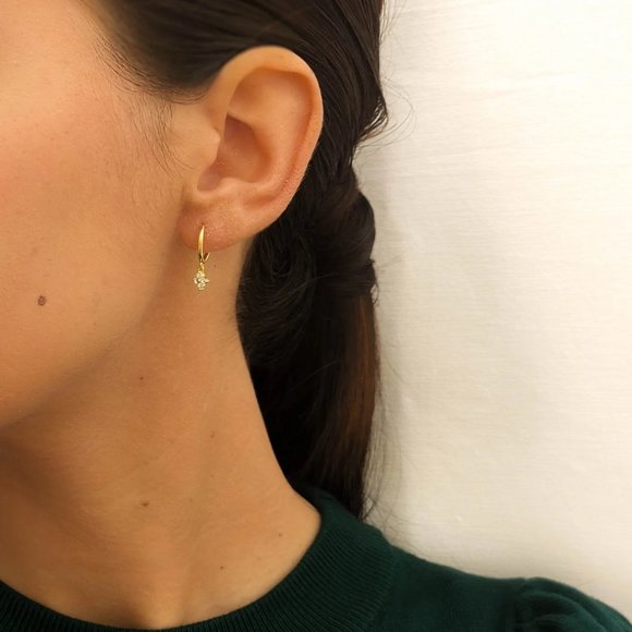 Crystal Flower Pendant Charm Hoop Earring in Gold - Picture 6 of 11